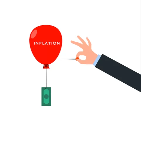 Illustration of inflation as a balloon that pulls the dollar to the top